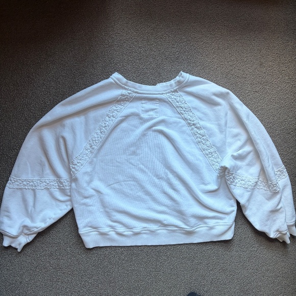 Aerie Hey Crochet Sweatshirt White Women's Lace Oversized American Eagle | Sz S - Picture 5 of 12